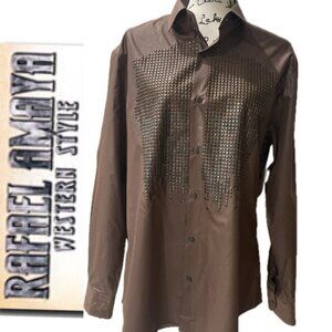 RAFAEL AMAYA SHIRT BUTTON DOWN BY RANGERS LEGEND XL CHOCOLATE STUDDED WESTERN